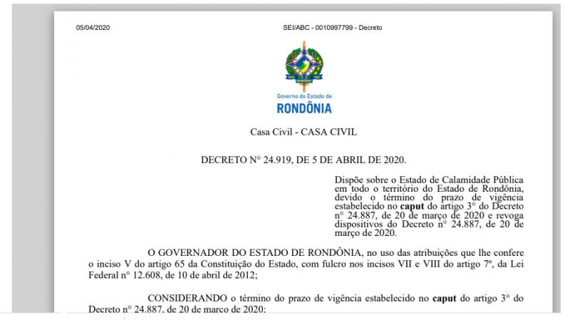 CLICK NO LINK ABAIXO E VEJA O DECRETO NA &Iacute;NTEGRA (Foto: RONDONIAGORA)