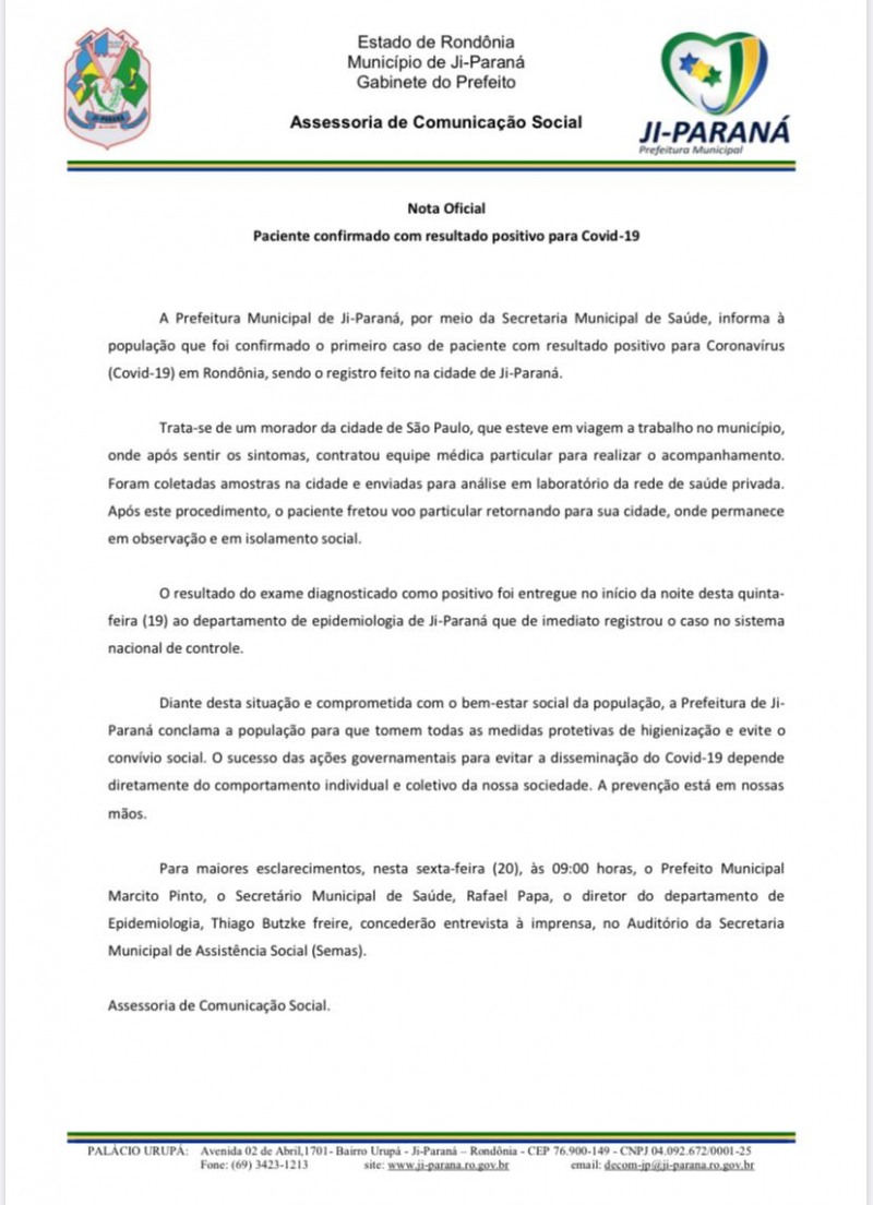 NOTA OFICIAL (Foto: ASSESSORIA/PM)