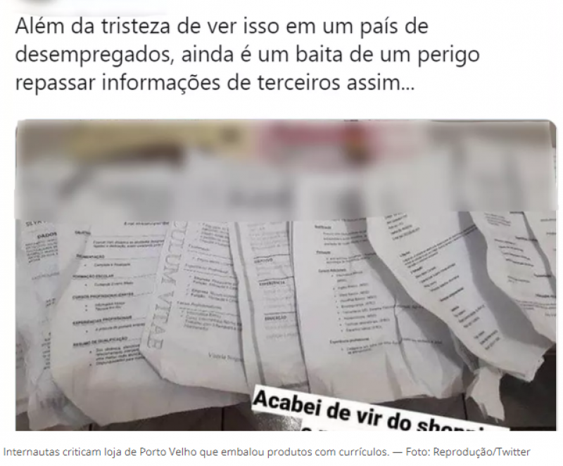 Internautas criticam loja de Porto Velho que embalou produtos com curr&Atilde;Â­culos. &acirc;ÂÂ Foto: Reprodu&Atilde;Â§&Atilde;&pound;o/Twitter (Foto: G1 RO)
