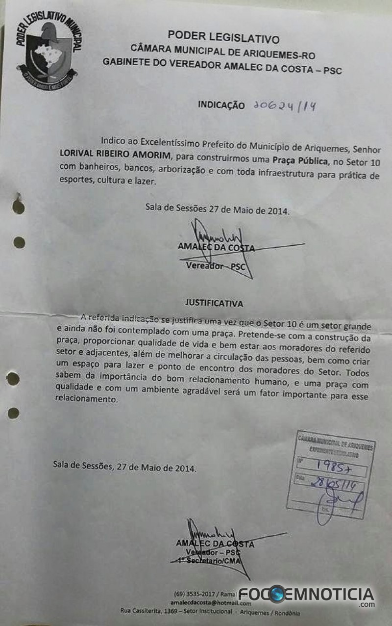 VEREADOR AMALEC:  MAIS UMA VIT&Oacute;RIA PRA&Ccedil;A DO  SETOR  - 10 SER&Aacute;  INAUGURADA NESTE  S&Aacute;BADO