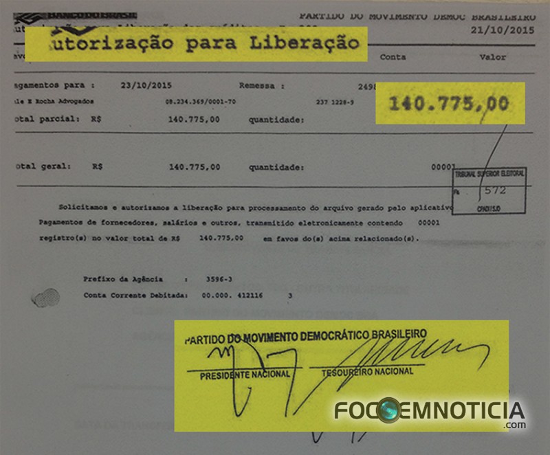 DEFESA DE CONF&Uacute;CIO MOURA EM PROCESSO DE CASSA&Ccedil;&Atilde;O FOI PAGA PELO FUNDO PARTID&Aacute;RIO DO PMDB