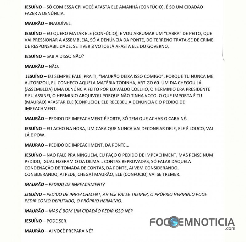 DEPUTADOS S&Atilde;O GRAMPEADOS E ARTICULAM AFASTAMENTO DE CONF&Uacute;CIO, LEIA A CONVERSA ENTRE MAUR&Atilde;O E JESU&Iacute;NO