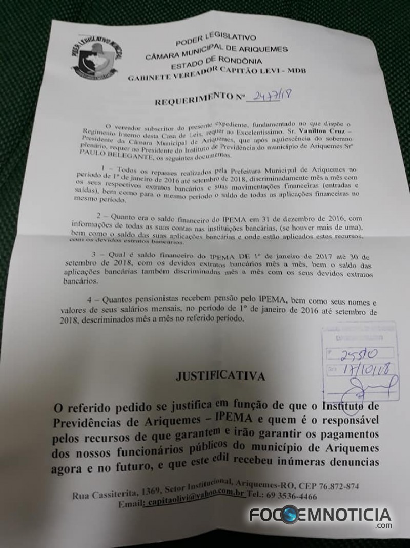 VEREADOR CAPIT&Atilde;O LEVI DIZ QUE FAZ 20 MESES QUE IPEMA N&Atilde;O PRESTA CONTAS E QUE VAI APURAR DENUNCIAS