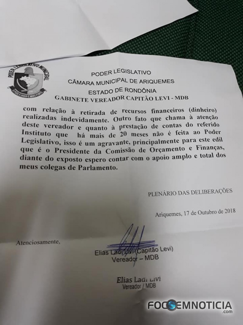VEREADOR CAPIT&Atilde;O LEVI DIZ QUE FAZ 20 MESES QUE IPEMA N&Atilde;O PRESTA CONTAS E QUE VAI APURAR DENUNCIAS