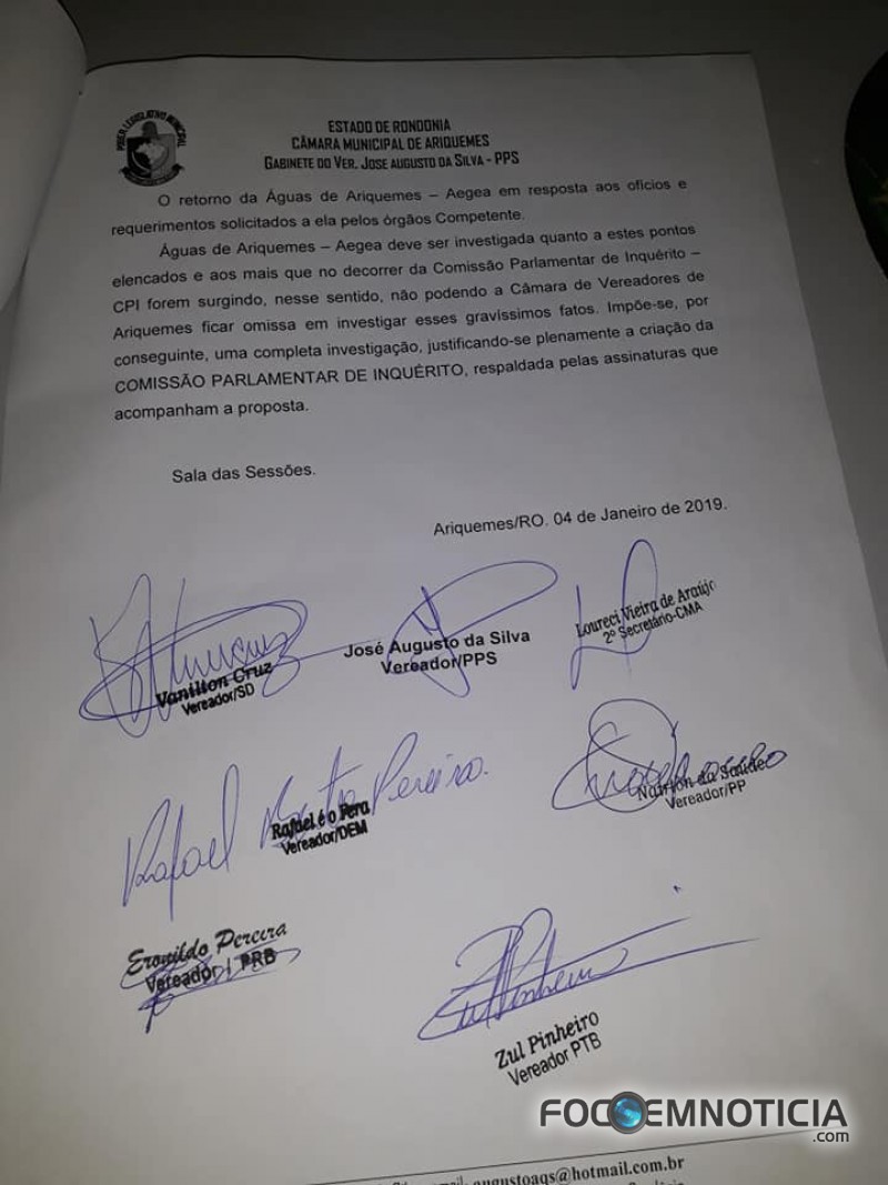 CPI: VEREADORES QUEREM QUE "&Aacute;GUAS DE ARIQUEMES" RECUPERE MALHA VI&Aacute;RIA E REDUZA PRE&Ccedil;O DA TAXA DE &Aacute;GUA