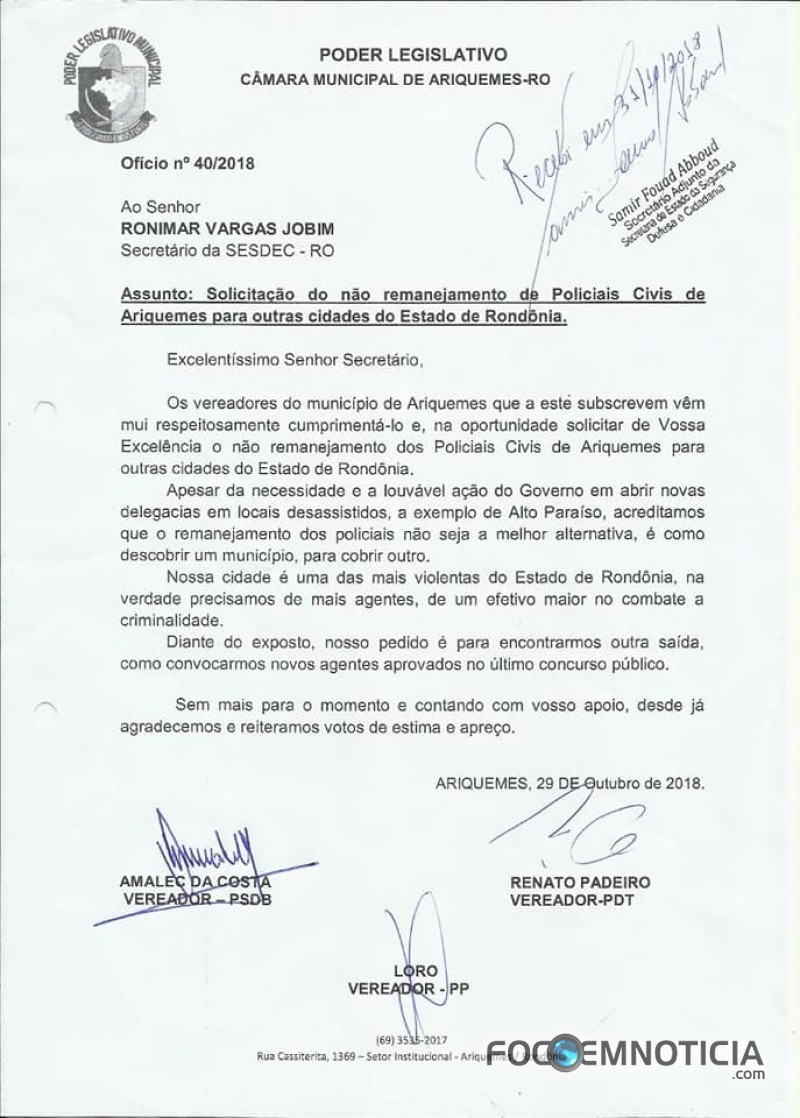 GOVERNADOR  ATENDE PEDIDO DO VEREADOR AMALEC E GARANTE QUE N&Atilde;O HAVER&Aacute; TRANSFER&Ecirc;NCIAS DE POLICIAIS