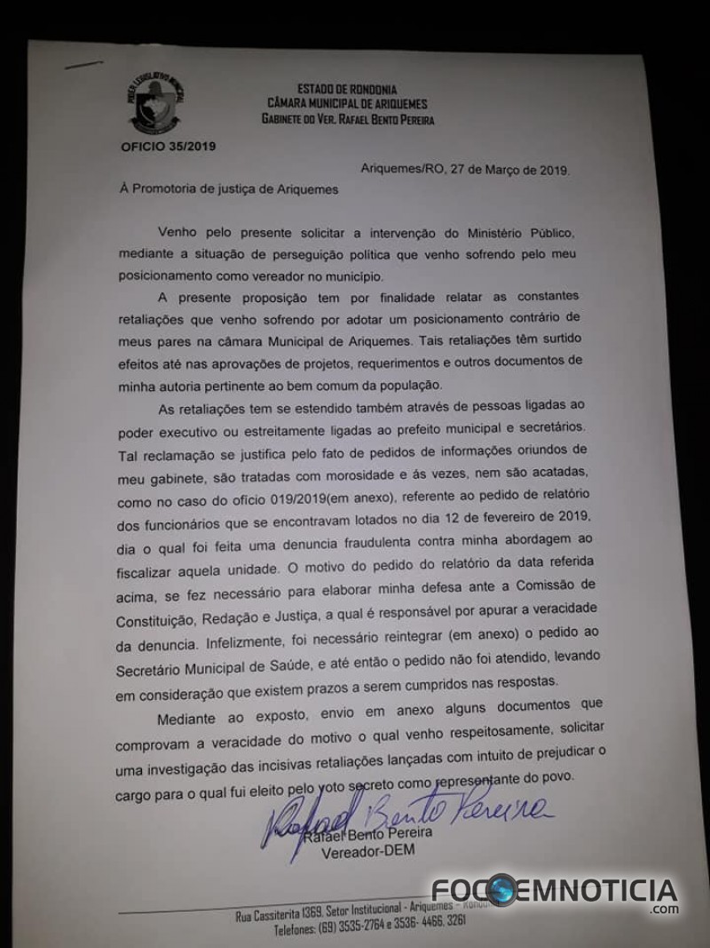 VEREADOR RAFAEL DENUNCIA PERSEGUI&Ccedil;&Atilde;O E VAI RECORRER AO MINIST&Eacute;RIO P&Uacute;BLICO