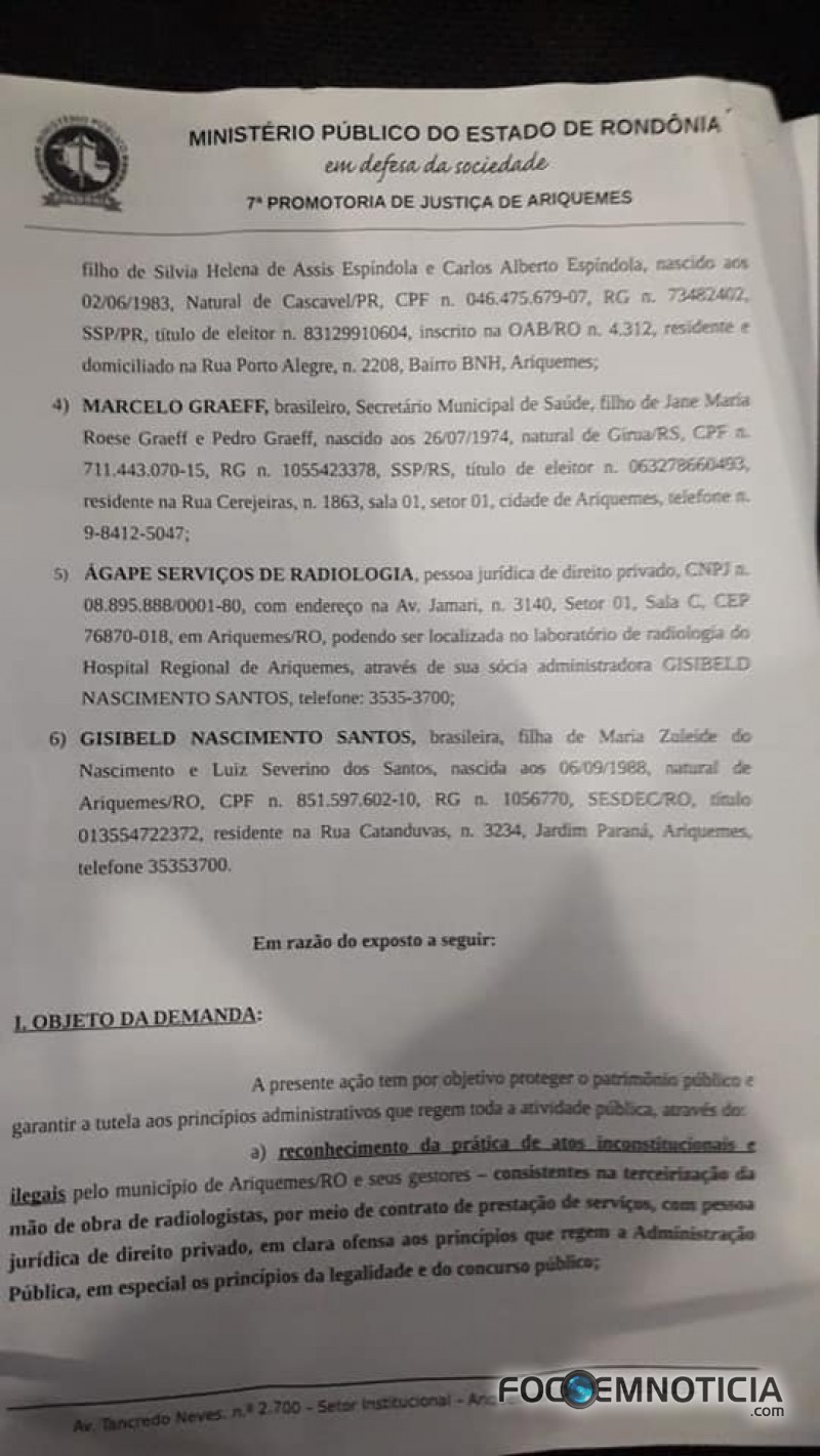 MP PEDE CANCELAMENTO DO CONTRATO ENTRE PREFEITURA DE ARIQUEMES E EMPRESA TERCEIRIZADA DO RAIO - X