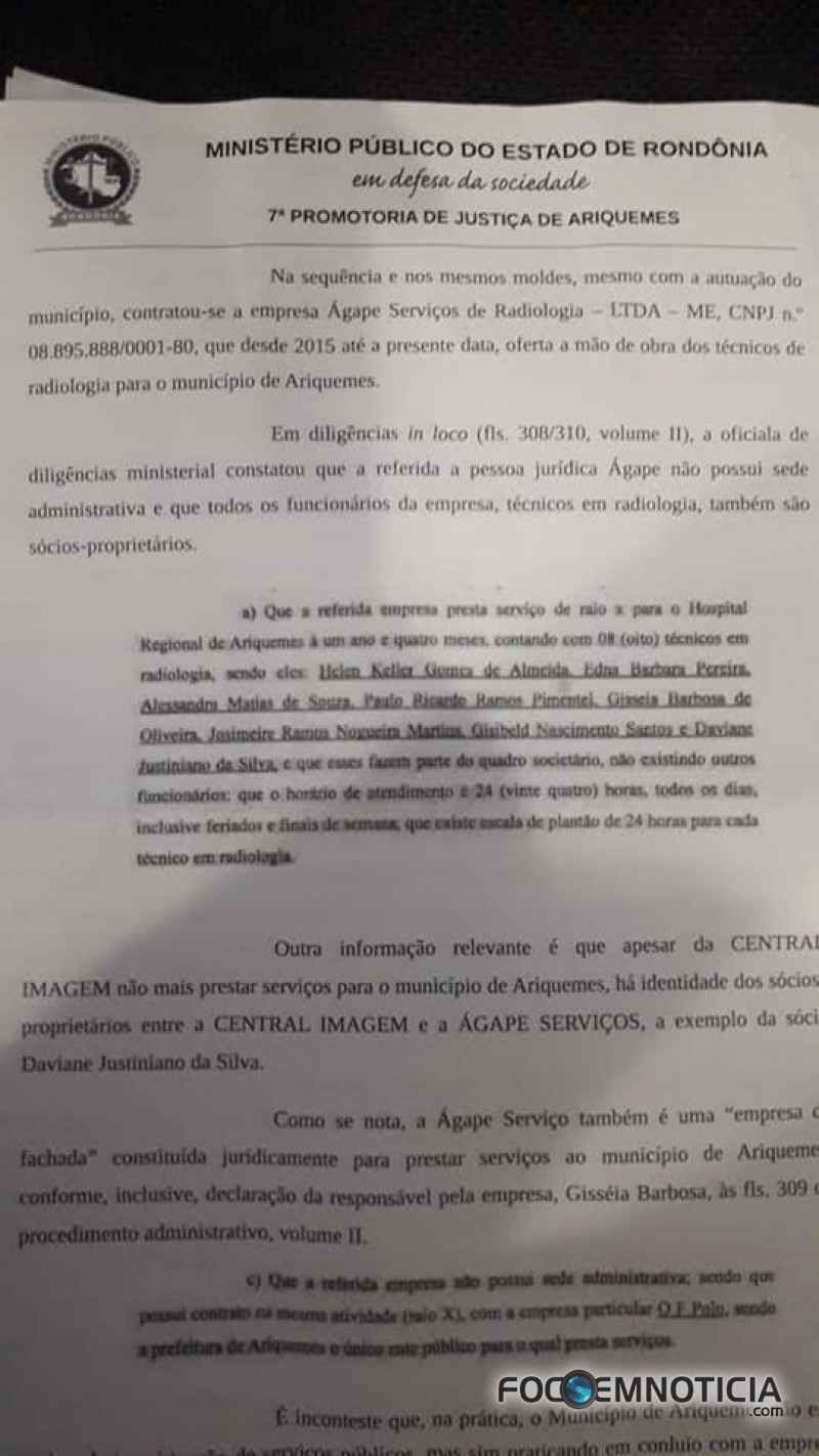 MP PEDE CANCELAMENTO DO CONTRATO ENTRE PREFEITURA DE ARIQUEMES E EMPRESA TERCEIRIZADA DO RAIO - X