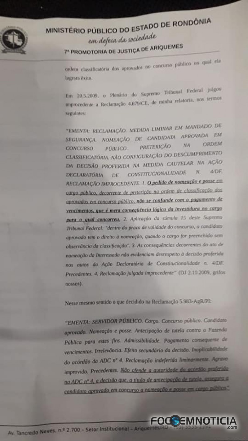 MP PEDE CANCELAMENTO DO CONTRATO ENTRE PREFEITURA DE ARIQUEMES E EMPRESA TERCEIRIZADA DO RAIO - X