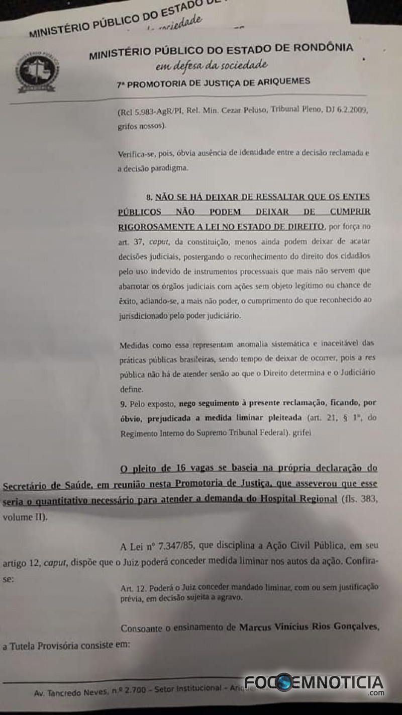 MP PEDE CANCELAMENTO DO CONTRATO ENTRE PREFEITURA DE ARIQUEMES E EMPRESA TERCEIRIZADA DO RAIO - X