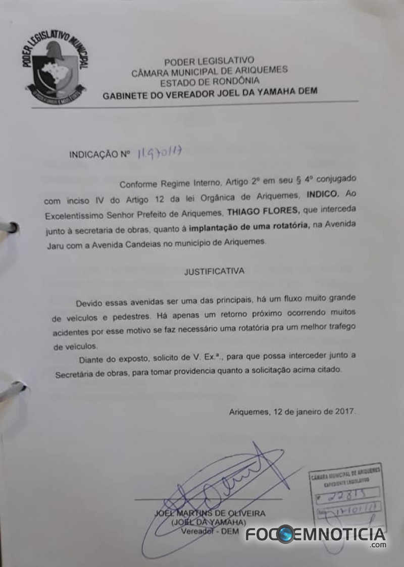 VEREADOR JOEL DA YAMAHA PEDE E SECRETARIA DE OBRAS FAZ ROTAT&Oacute;RIA ENTRE AS AVENIDAS CANDEIAS E JARU