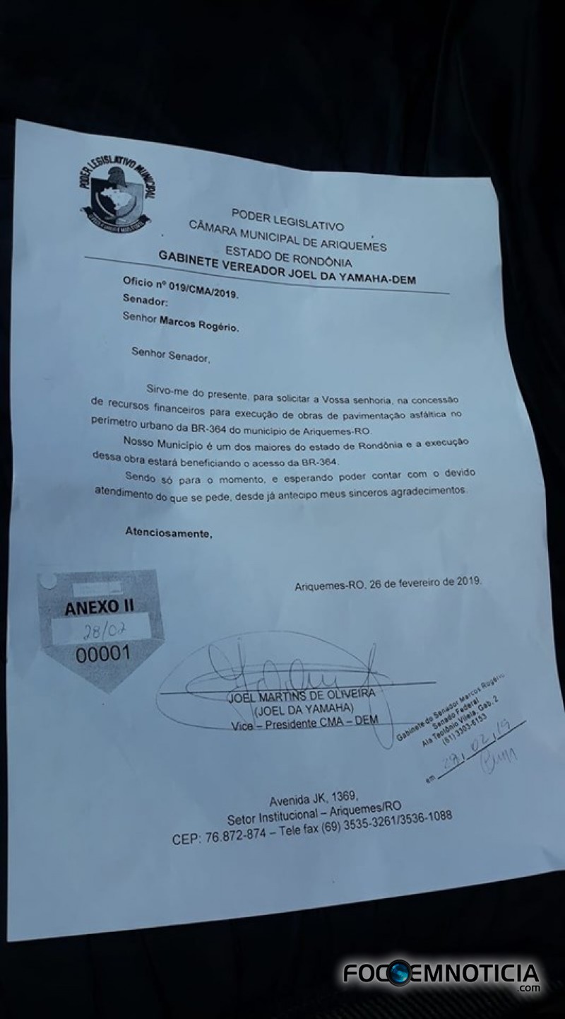 SENADOR MARCOS ROG&Eacute;RIO ATENDE PEDIDO DO VEREADOR JOEL DA YAMAHA E MARGINAL DA BR - 364 &Eacute; RECUPERADA