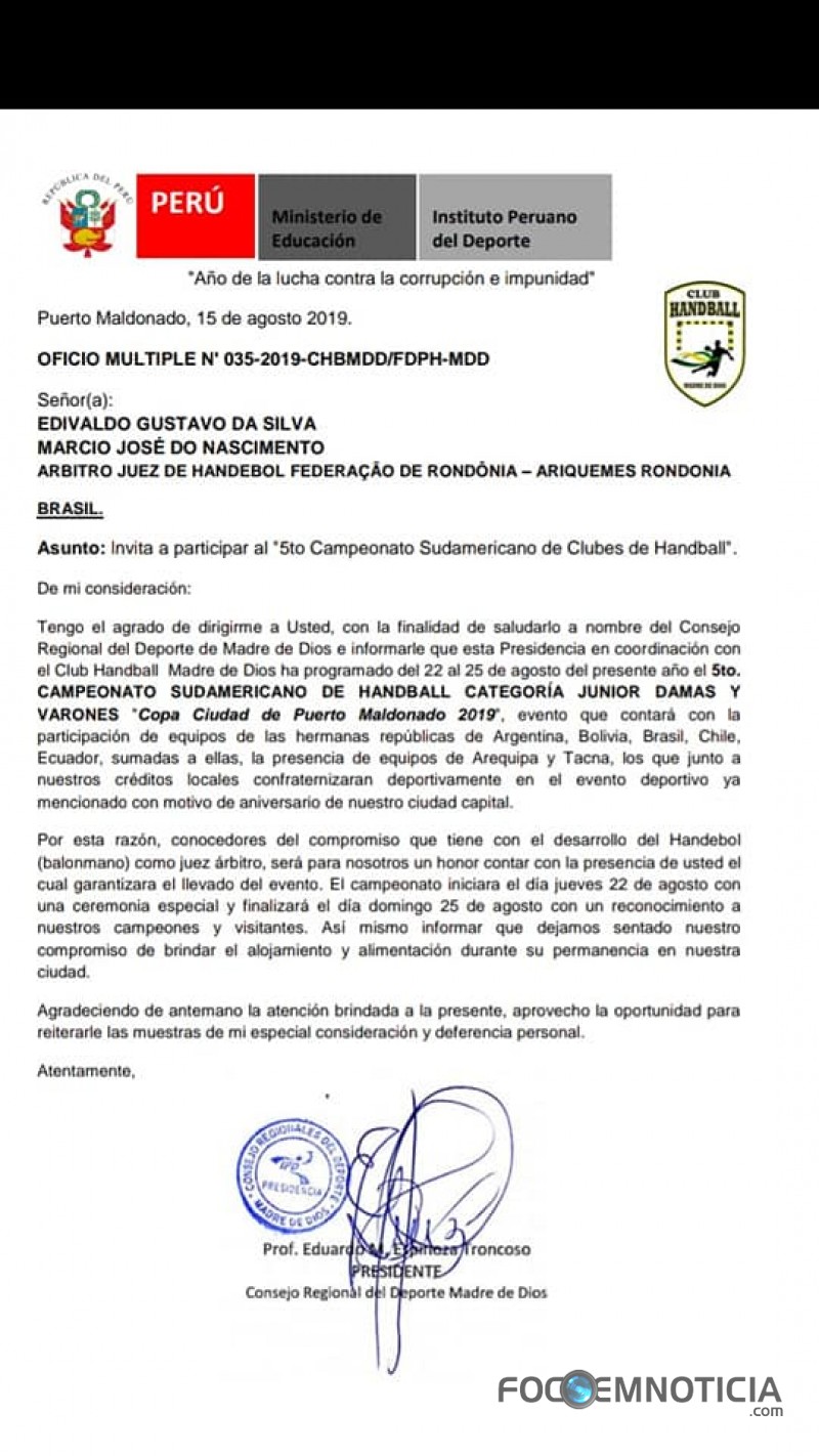 &Aacute;RBITROS DE ARIQUEMES S&Atilde;O CONVIDADOS PARA APITAR TORNEIO INTERNACIONAL DE HANDEBOL NO PERU
