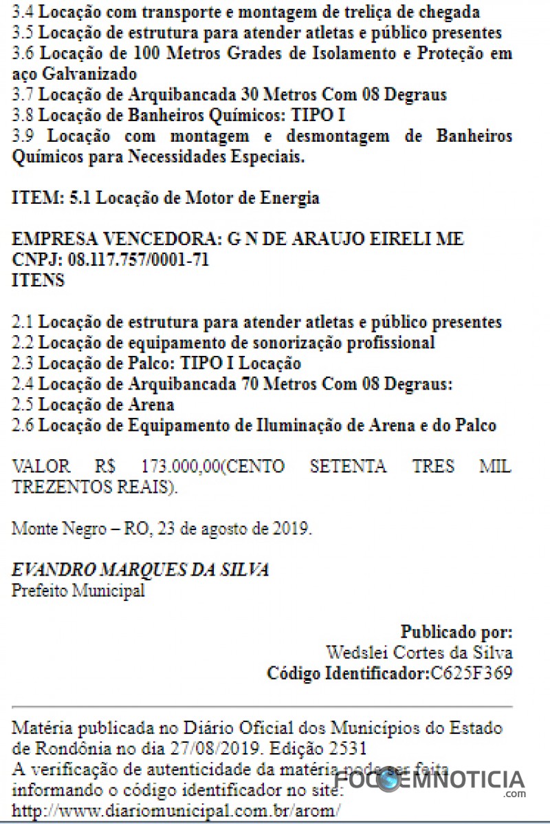 PREFEITURA FECHA APOIO DE QUASE 200 MIL REAIS PARA FESTA DE PE&Atilde;O EM MONTE NEGRO