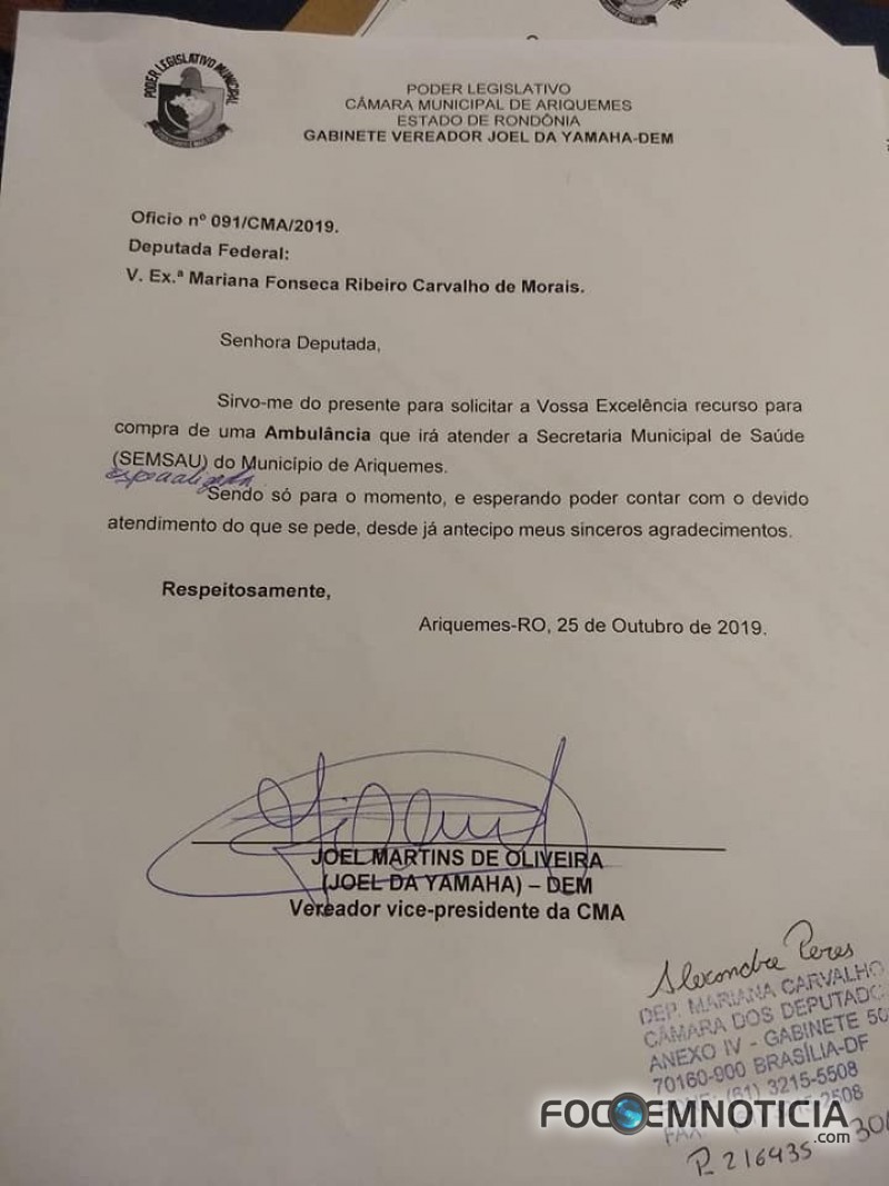 VEREADOR JOEL DA YAMAHA CONSEGUE EMENDA DE 750 MIL REAIS PARA COMPRAR UMA AMBUL&Acirc;NCIA E  UMA PC