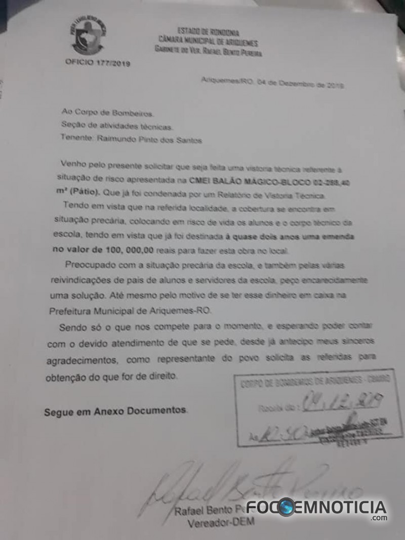 VEREADOR RAFAEL DENUNCIA NO MINIST&Eacute;RIO P&Uacute;BLICO QUE P&Aacute;TIO DA ESCOLA BAL&Atilde;O M&Aacute;GICO EST&Aacute; CONDENADO