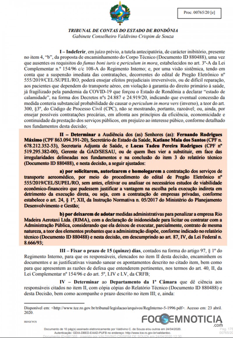 TRIBUNAL DE CONTAS DIZ QUE CONTRATO DE QUASE 15 MILH&Otilde;ES ENTRE GOVERNO E EMPRESA A&Eacute;REA EST&Aacute; IRREGULAR