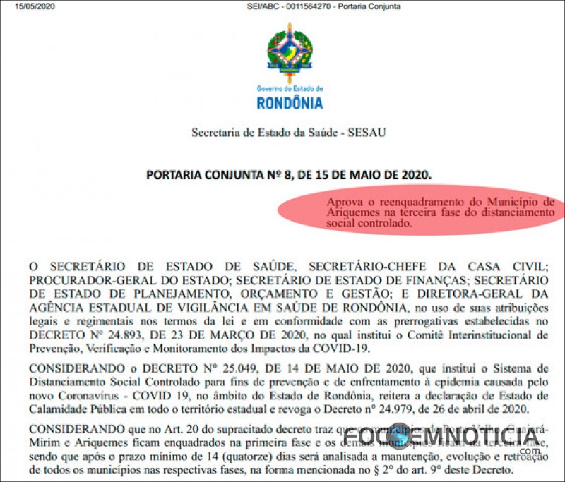 ACORDO DEFINE QUE COM&Eacute;RCIO EM ARIQUEMES J&Aacute; PODER&Aacute; ABRIR A PARTIR DESTE S&Aacute;BADO SEM RESTRI&Ccedil;&Otilde;ES