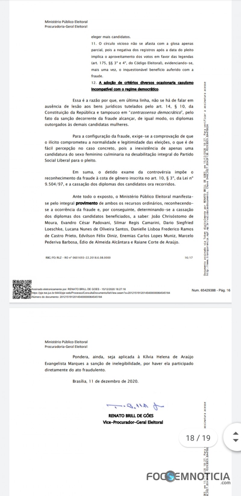 MINIST&Eacute;RIO P&Uacute;BLICO DA PARECER F&Aacute;VORAVEL E DEPUTADO CHRIS&Oacute;STOMO DEVER&Aacute; PERDER O MANDATO