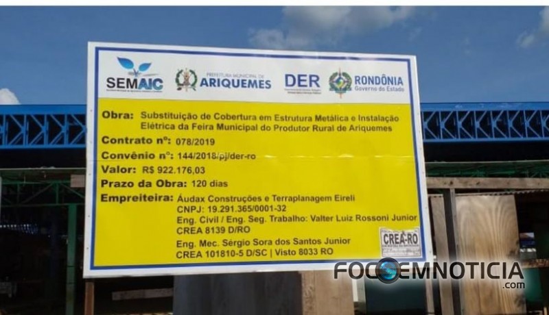 SECRET&Aacute;RIO DE AGRICULTURA: OBRAS DO BARRAC&Atilde;O DA FEIRA EM ARIQUEMES FOI RECEBIDA COM IRREGULARIDADES