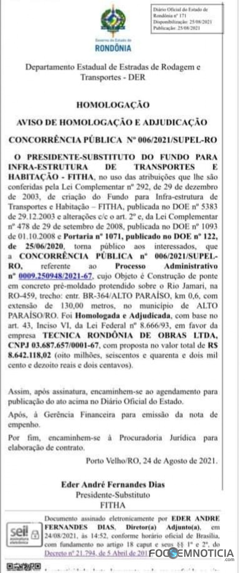 DEPUTADO ALEX REDANO ANUNCIA EMPRESA QUE VAI CONSTRUIR  PONTE PARA ALTO PARA&Iacute;SO