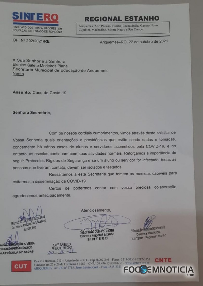 CORONAV&Iacute;RUS: PROFESSORES EM ARIQUEMES S&Atilde;O CONTAMINADOS, N&Atilde;O ESTA DEFINIDO SE SUSPENDE OU N&Atilde;O AULAS