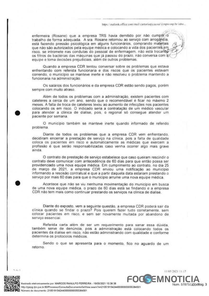 CACOAL: 33 PACIENTES MORREM EM 07 MESES FAZENDO HEMODI&Aacute;LISE, PRESIDENTE DA C&Acirc;MARA N&Atilde;O QUER CRIAR CPI