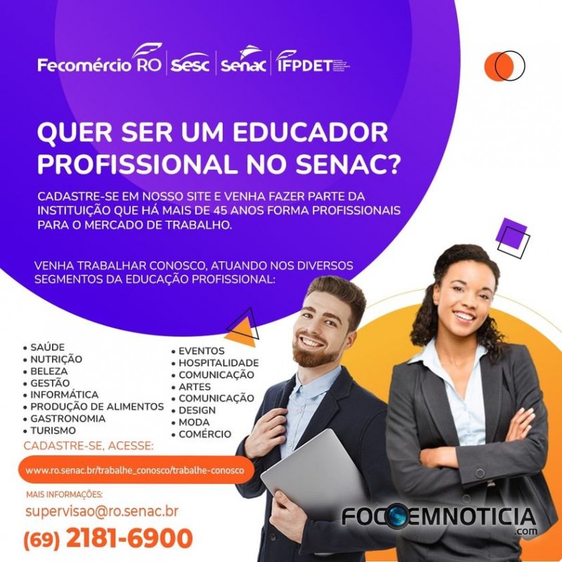SENAC ABRE VAGAS PARA CONTRATA&Ccedil;&Atilde;O IMEDIATA DE EDUCADORES PROFISSIONAIS