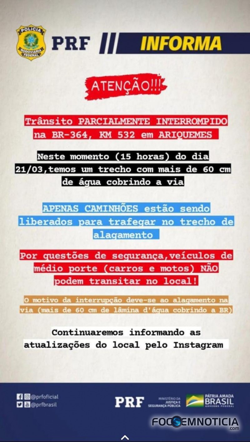 URGENTE: PRF INTERDITA PARCIALMENTE BR - 364 PR&Oacute;XIMO A ARIQUEMES, VEJA FOTOS E V&Iacute;DEOS