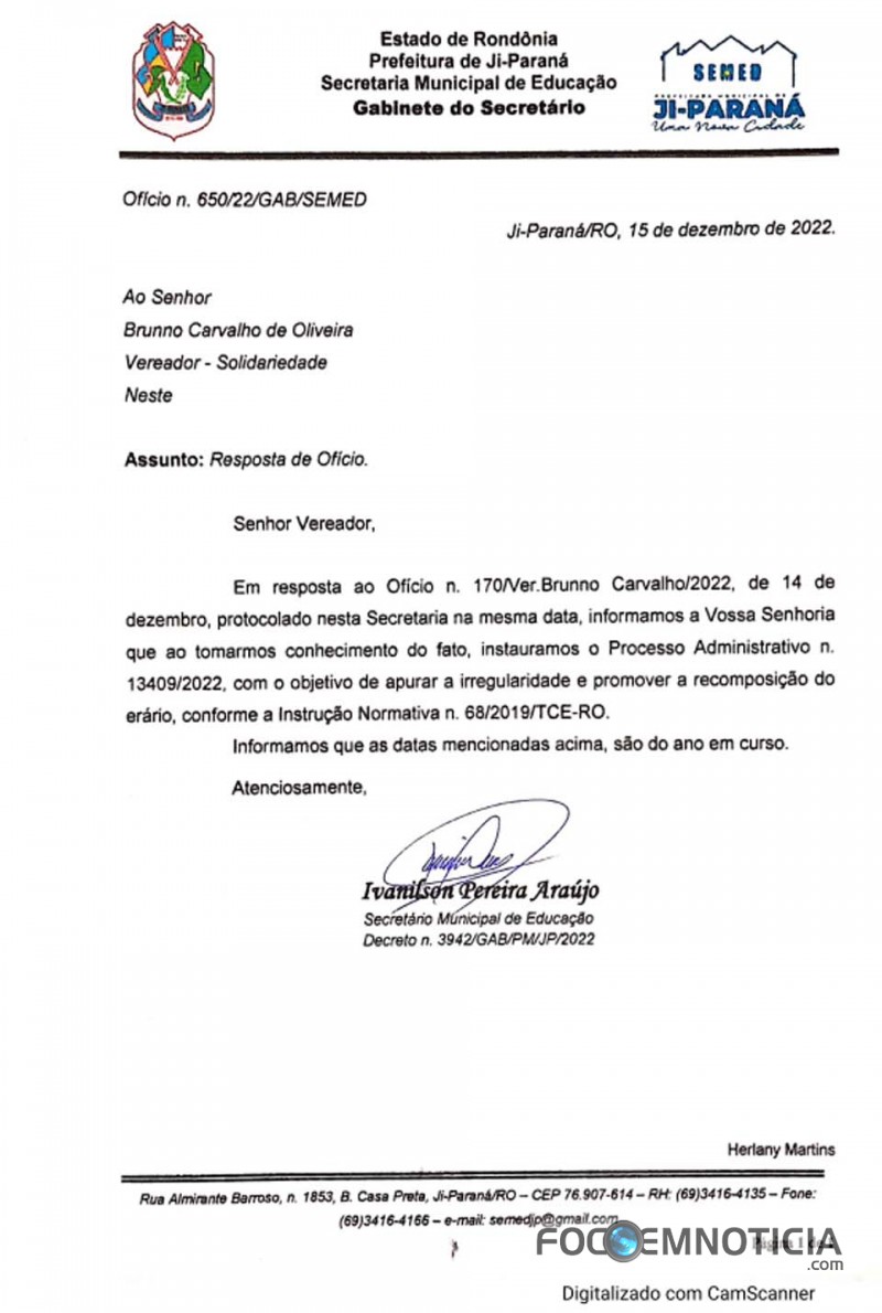 VEREADORES DENUNCIAM DESVIOS NA SECRETARIA DE EDUCA&Ccedil;&Atilde;O, SECRET&Aacute;RIO MANDA APURAR E &Eacute; EXONERADO