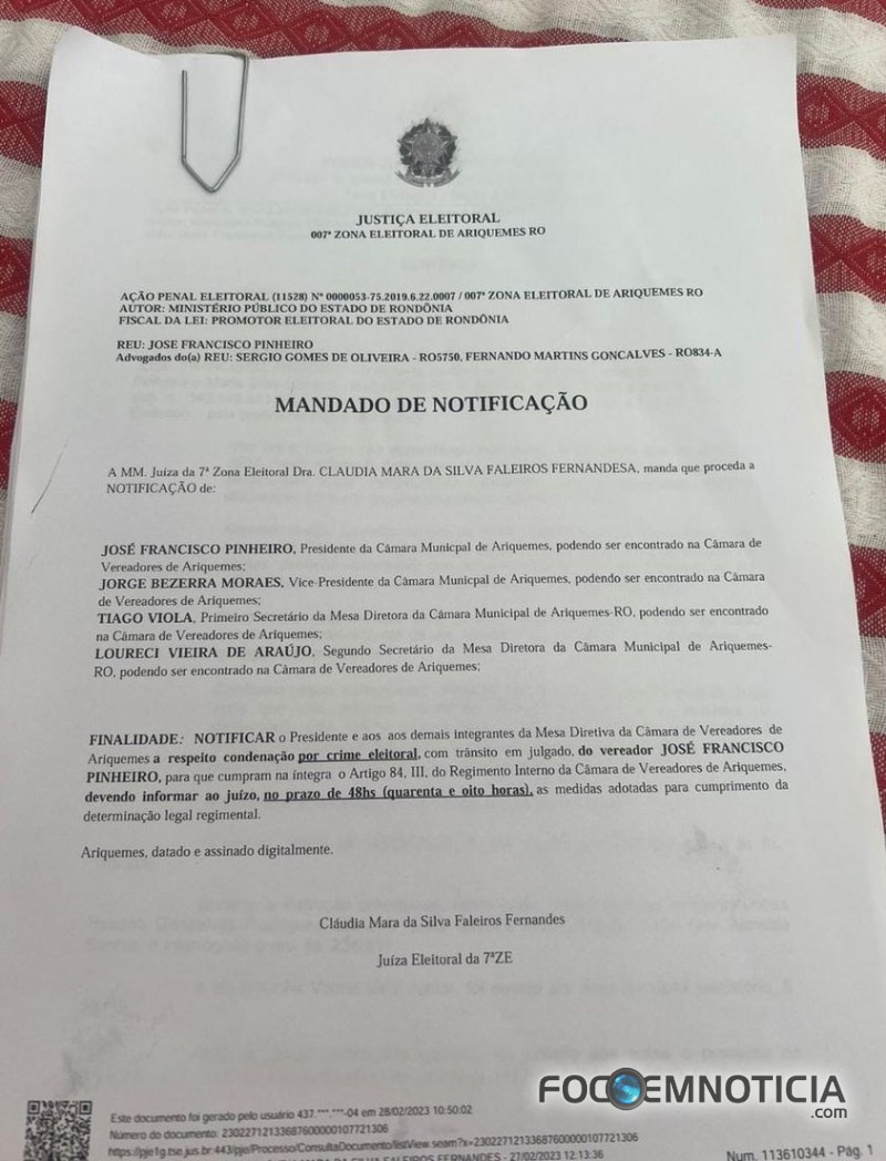 JUSTI&Ccedil;A DETERMINA PERDA DO MANDATO DO VEREADOR CHICO PINHEIRO, LORO DEVER&Aacute; SER O PR&Oacute;XIMO PRESIDENTE