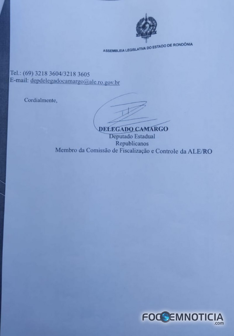 DEPUTADO RODRIGO CAMARGO PEDE AO TCE QUE FISCALIZE OBRA DA RODOVI&Aacute;RIA EM ARIQUEMES