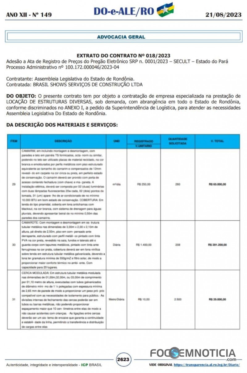 "ALE" CONTRATA ESTRUTURA DE EVENTOS POR MAIS DE 8 MILH&Otilde;ES, EMPRESA &Eacute; DO AMAZONAS