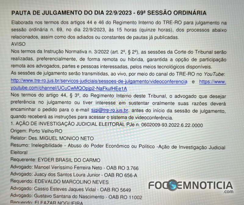 TRE COME&Ccedil;A JULGAR PROCESSOS DE CASSA&Ccedil;&Atilde;O DE MANDATOS DOS DEPUTADOS EDEVALDO, IEDA E MARCOS ROCHA