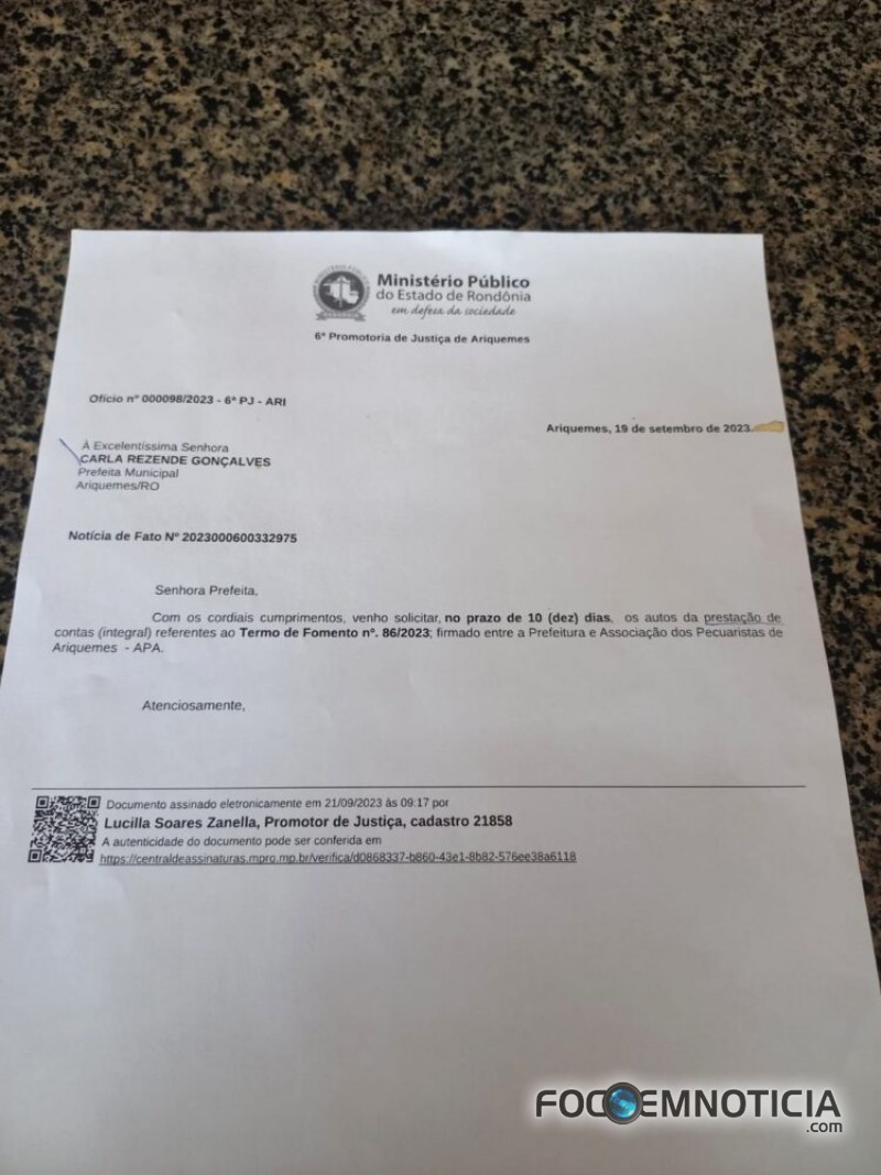 MP D&Aacute; 10 DIAS PARA PREFEITURA DE ARIQUEMES EXPLICAR REPASSE  DE 01 MILH&Atilde;O E 500 MIL PARA APA