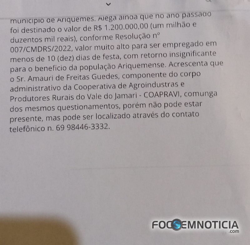 MP D&Aacute; 10 DIAS PARA PREFEITURA DE ARIQUEMES EXPLICAR REPASSE  DE 01 MILH&Atilde;O E 500 MIL PARA APA