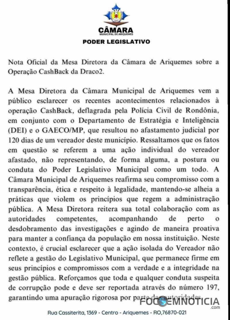 VEREADOR LORO &Eacute; AFASTADO DO  CARGO POR DETERMINA&Ccedil;&Atilde;O DA JUSTI&Ccedil;A, DEFESA DO EDIL SE PRONUNCIA