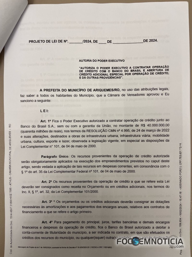 ARIQUEMES: VEREADORES APROVAM EMPRESTIMO DE 40 MILH&Otilde;ES SEM SABER ONDE, COM QU&Ecirc; E COMO SER&Atilde;O GASTOS
