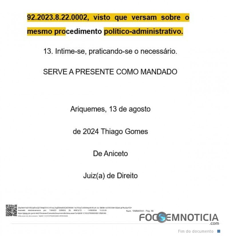 JUSTI&Ccedil;A SUSPENDE DECRETO DE CASSA&Ccedil;&Atilde;O E GARANTE RAFAEL NA DISPUTA PELA PREFEITURA EM ARIQUEMES