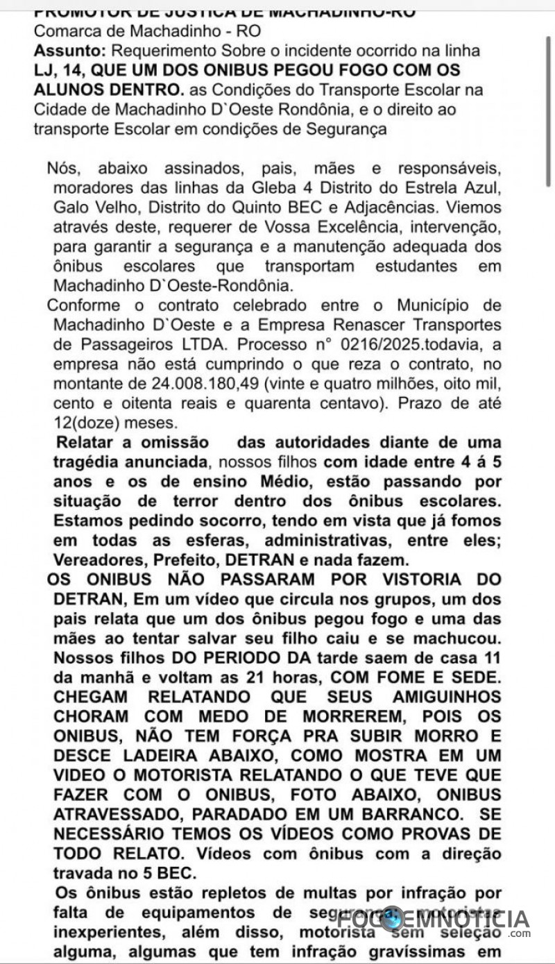 &Ocirc;NIBUS VELHOS, CONTRATO DE 24 MILH&Otilde;ES DE REAIS, PAIS DE ALUNOS PEDEM SOCORRO EM MACHADINHO