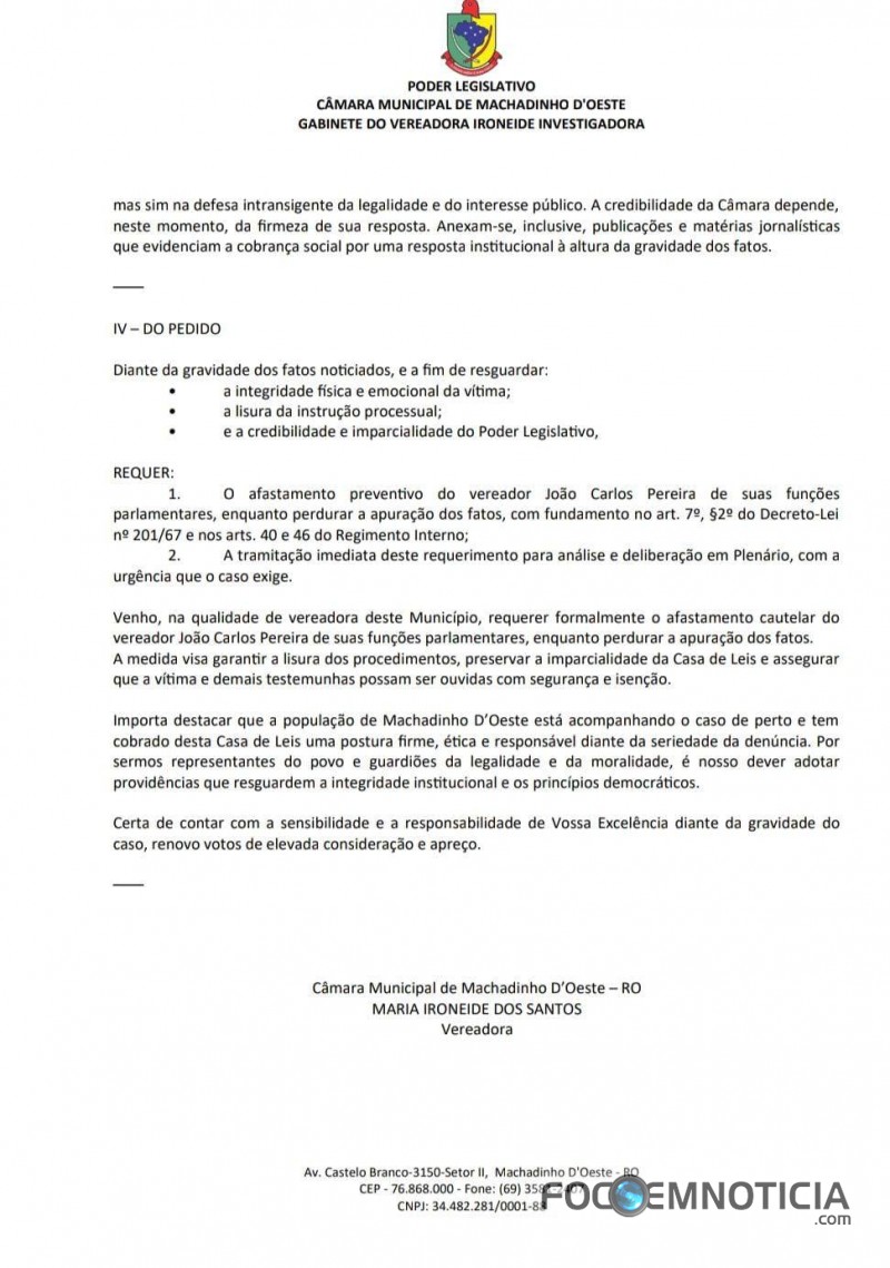 MACHADINHO: COMISS&Atilde;O ENROLA E PEDIDO DE AFASTAMENTO CONTRA VEREADOR ACUSADO DE ASS&Eacute;DIO EST&Aacute; PARADO